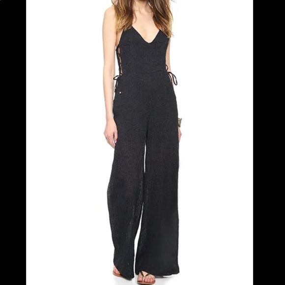 Line & Dot Strappy Linen Jumpsuit - Picture 3 of 15